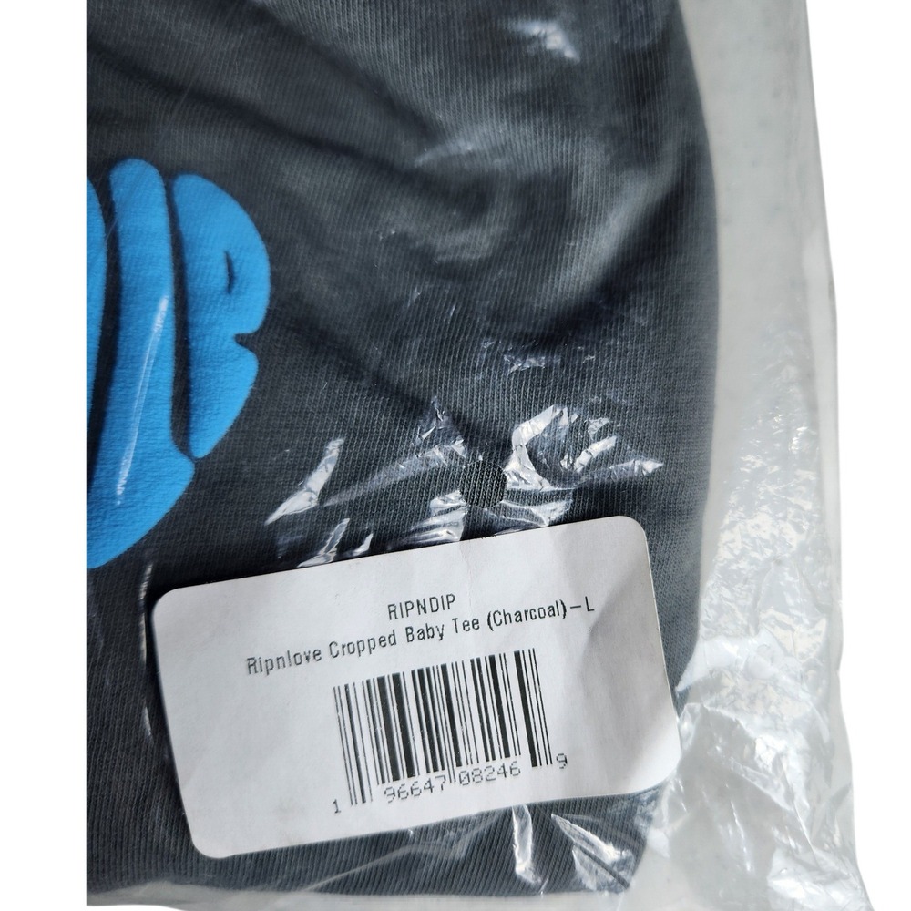 RIPNDIP‎ Ribnlove Cropped Baby Tee Charcoal Grey Size Large Heart Logo - Picture 7 of 10